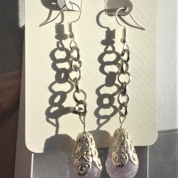SilverPlated Elegant FrostedPurple Dangle Earrings - Picture 4 of 6